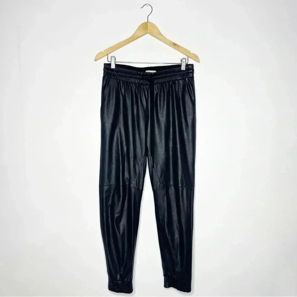 Rebecca Taylor Faux Leather Joggers Size 6 Soft Vegan Pants Pull On - Picture 3 of 5